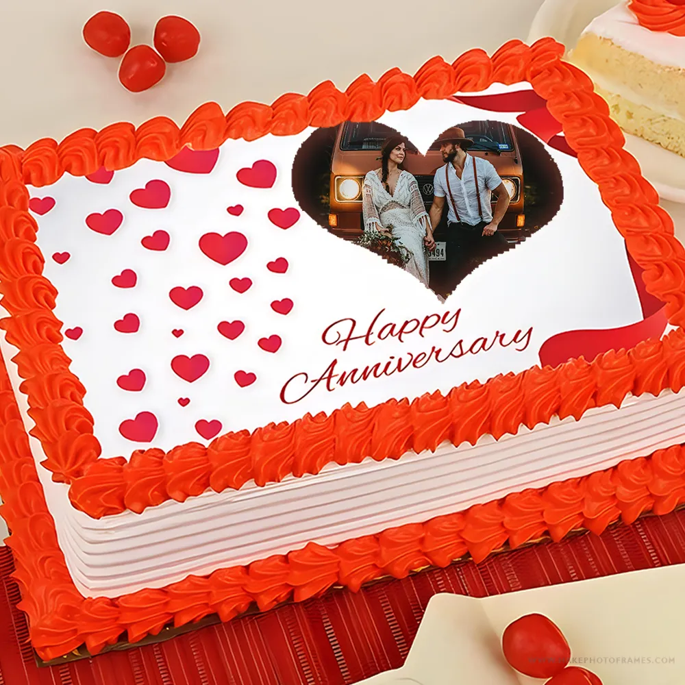Love Themed Heart Shape Anniversary Cake Photo Maker