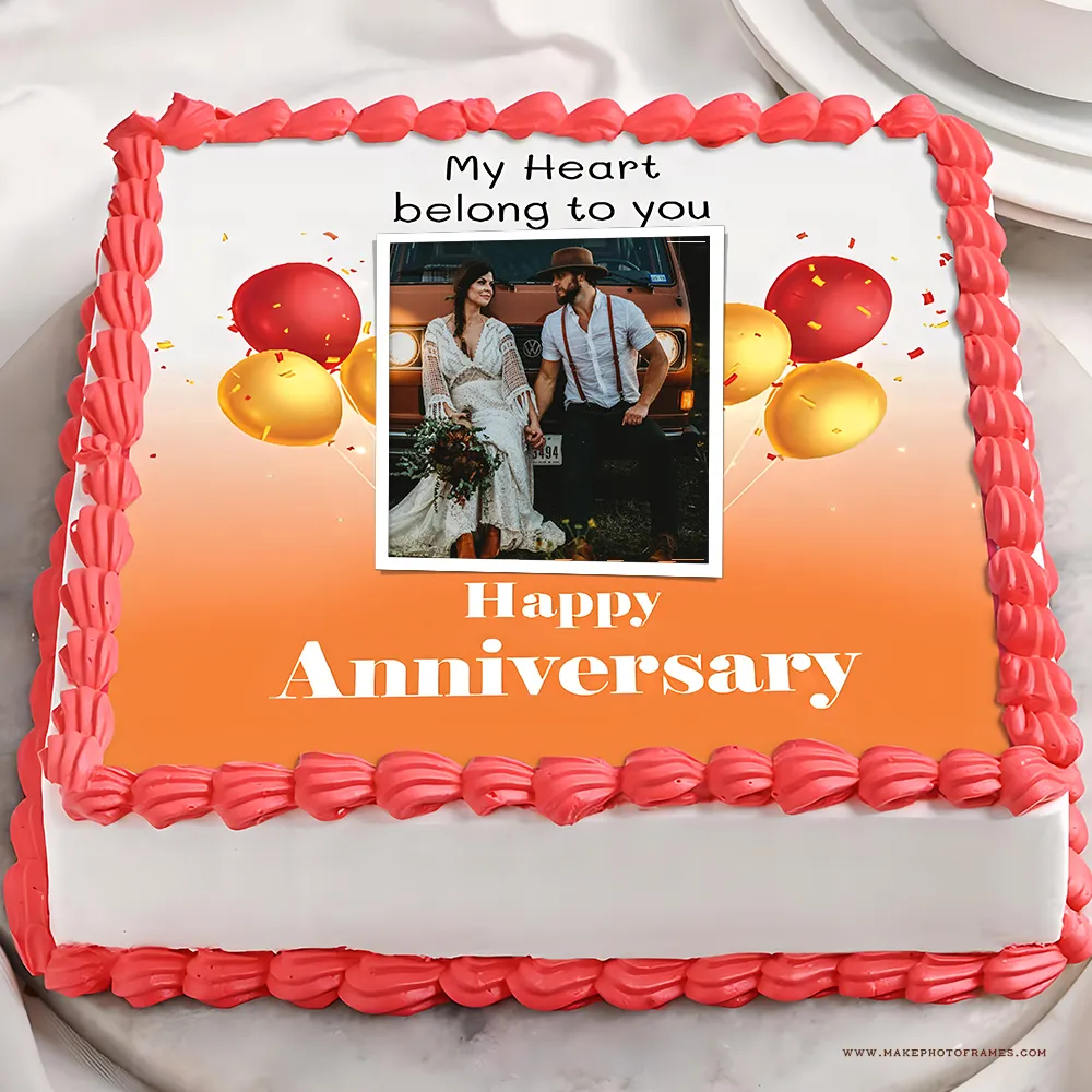 Wedding Anniversary Cake With Frame Couple Photo Download