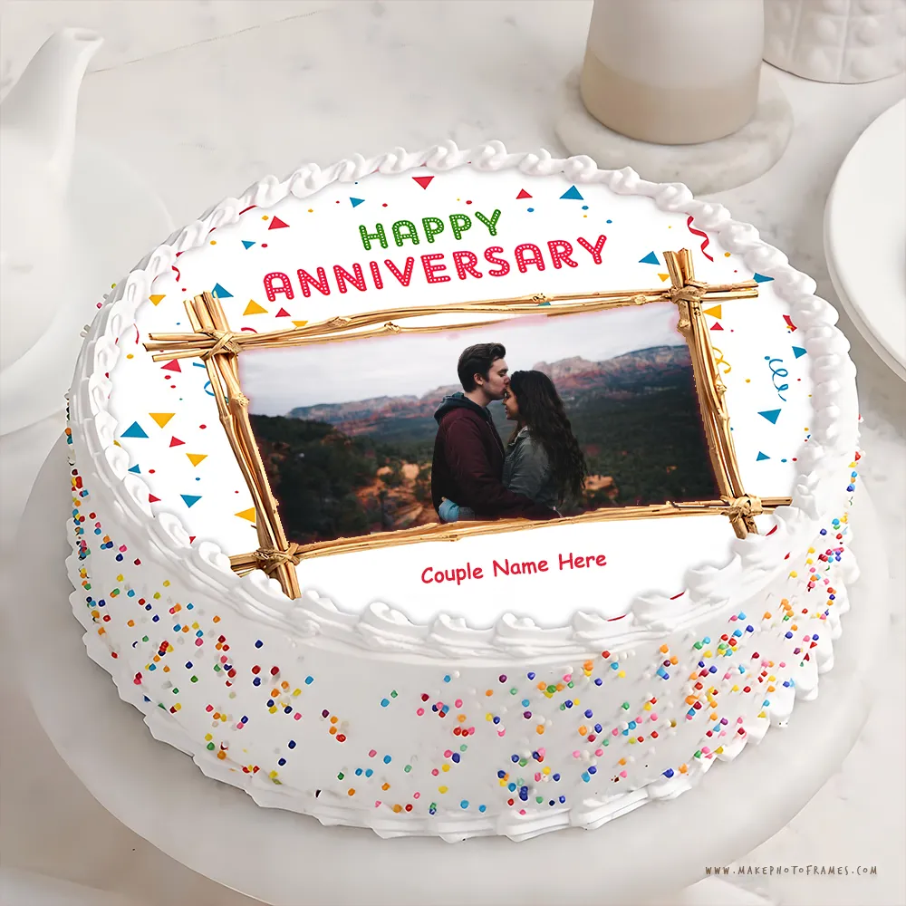 Couple's Photo And Name Anniversary Celebration Cake Download