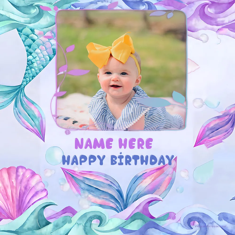 Mermaid Tail Birthday Cake With Name And Child's Photo