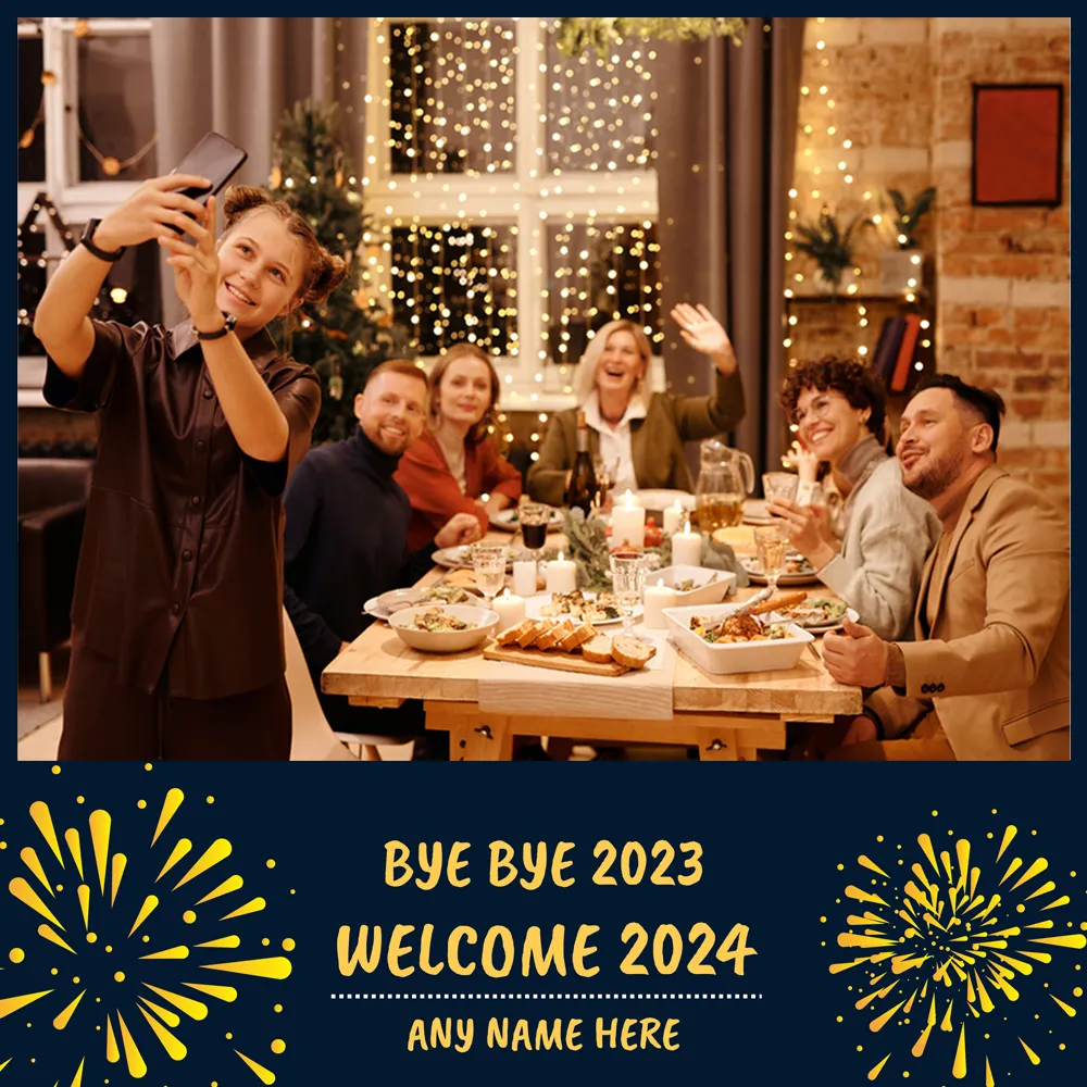 Bye Bye 2023 Welcome 2024 Picture Frame With Name And Photo Card Download