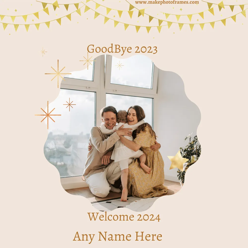 Goodbye 2023 Welcome 2024 Pic Card With Name And Photo Frame Editor