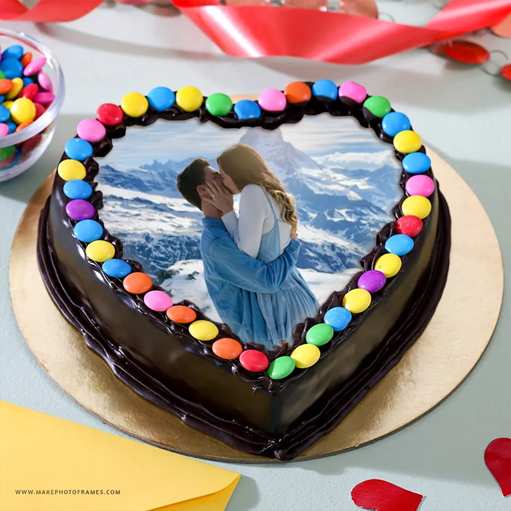 Anniversary Delicious Heart Shaped With Gems Photo Cake Download