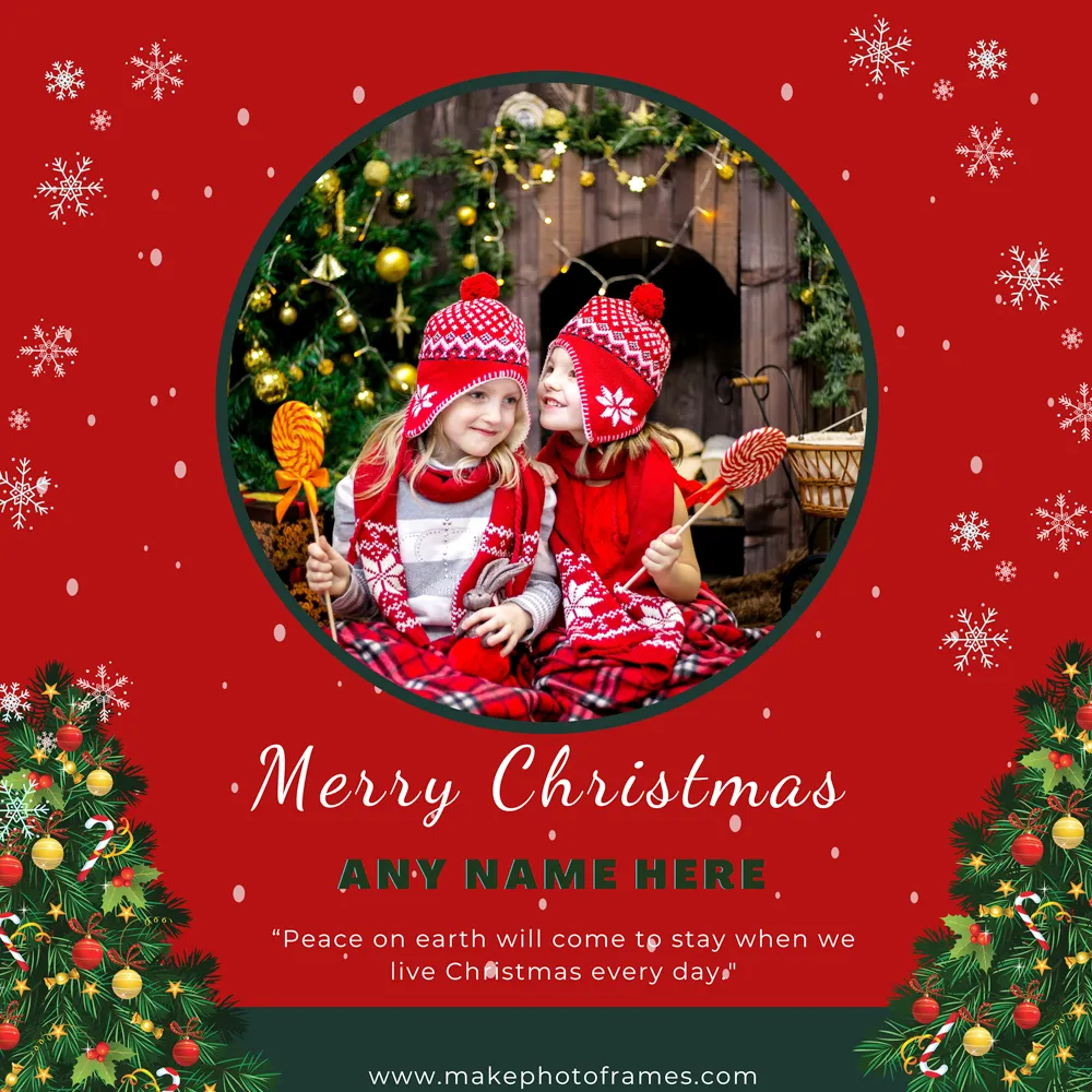 Free Merry Christmas 2024 Pictures Card With Name And Photo Frame