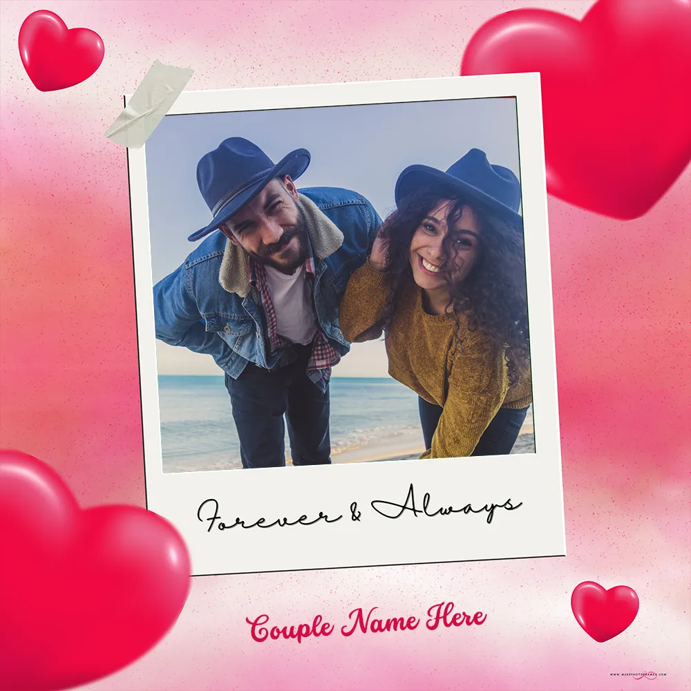 Heart Couple Love Photo Frame Design With Name Editor Online