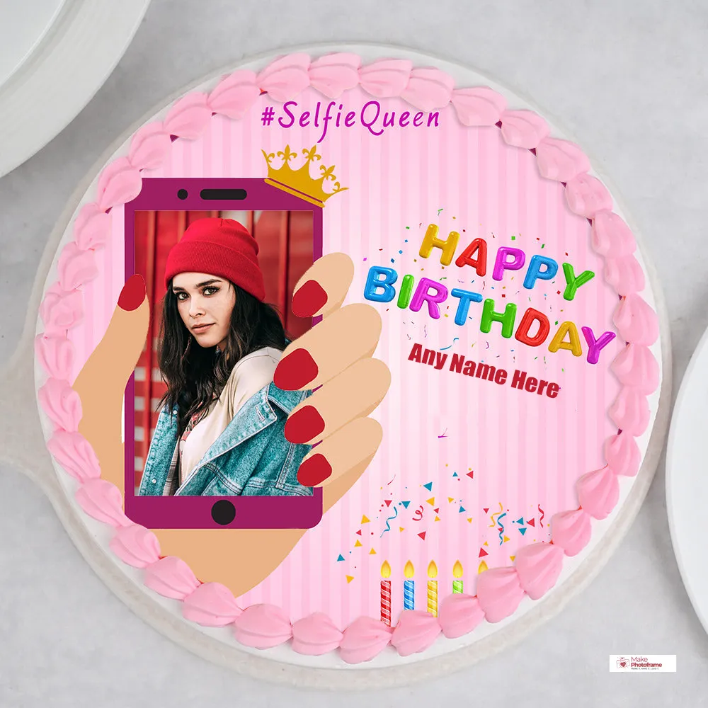 Selfie Queen Birthday Cake With Name And Photo Edit
