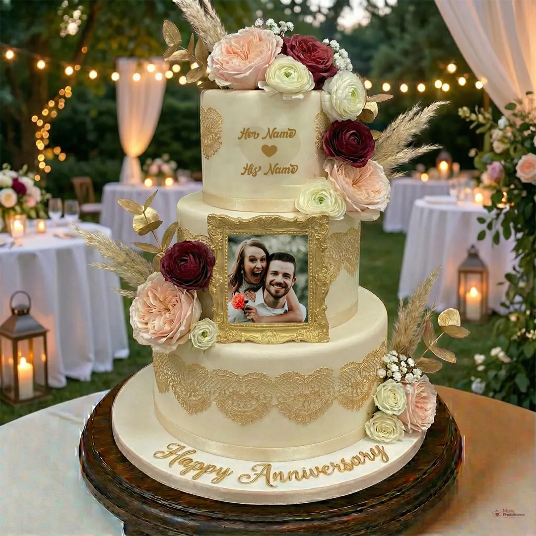 Radiant Rose Love Anniversary Cake Photo With Name