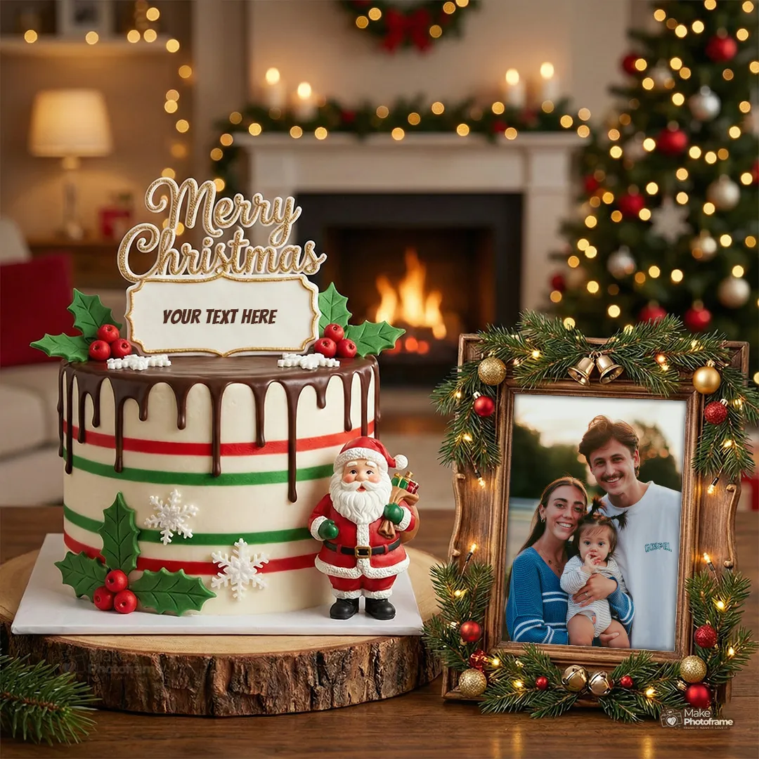 Chocolate Christmas Santa Claus Cake Photo With Custom Name