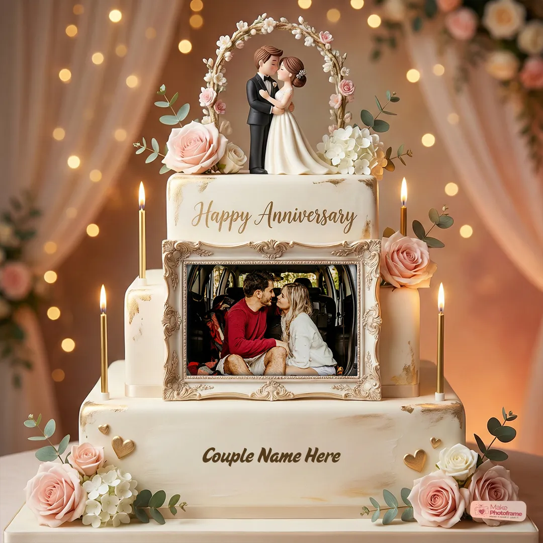 Write Couple Name On Anniversary Cake With Photo